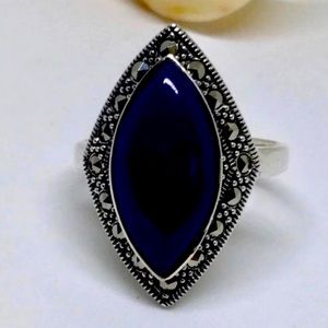 Lapis Marquis Cut Sterling silver ring